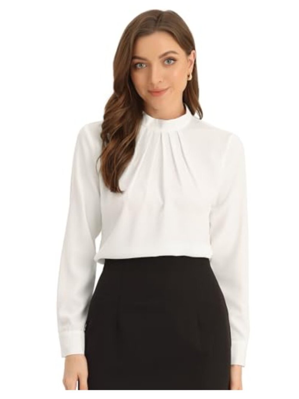 Women Work Blouse Long Sleeve Ruched Keyhole Back Business Casual